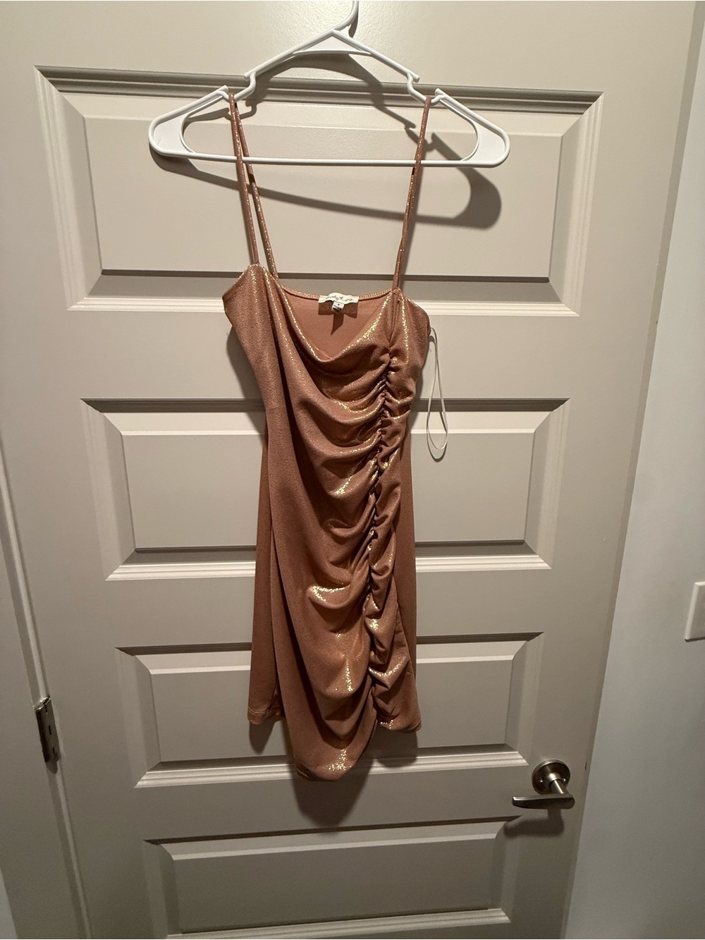 Satin Ruched Slip Dress in Rose Gold